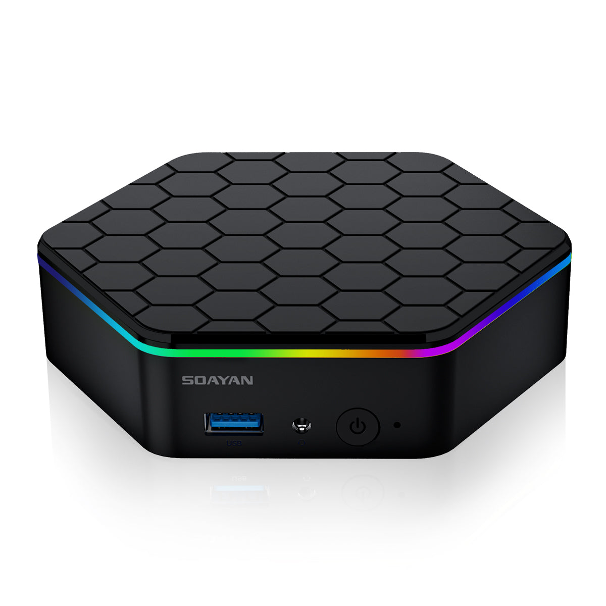 SOAYAN-N6 Mini PC, RGB Hexagon Design, Intel N150, 16GB RAM, 500GB SSD, Dual 4K, Windows 11
