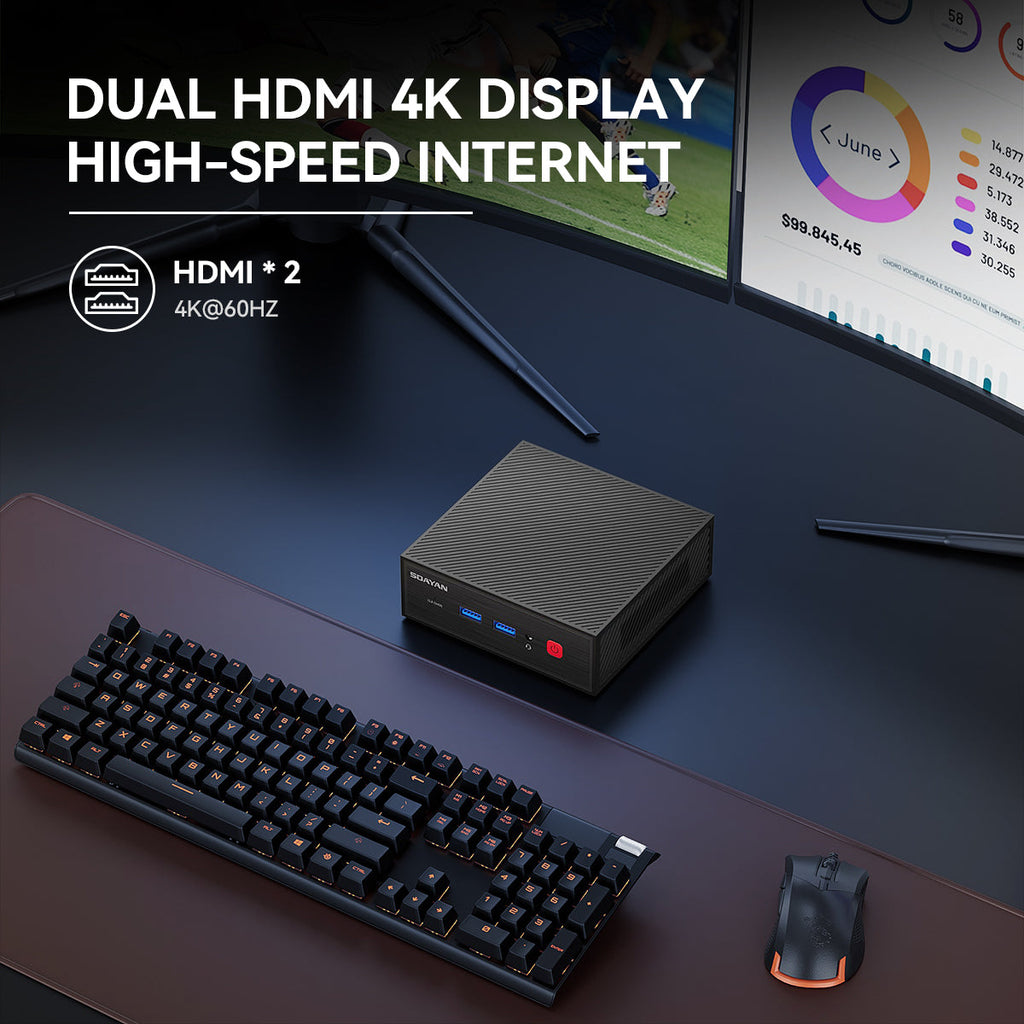 SOAYAN-N2 Mini PC, Windows 11 Pro, 16GB RAM, 512GB SSD, Compact Desktop with Dual 4K Output, WiFi 5